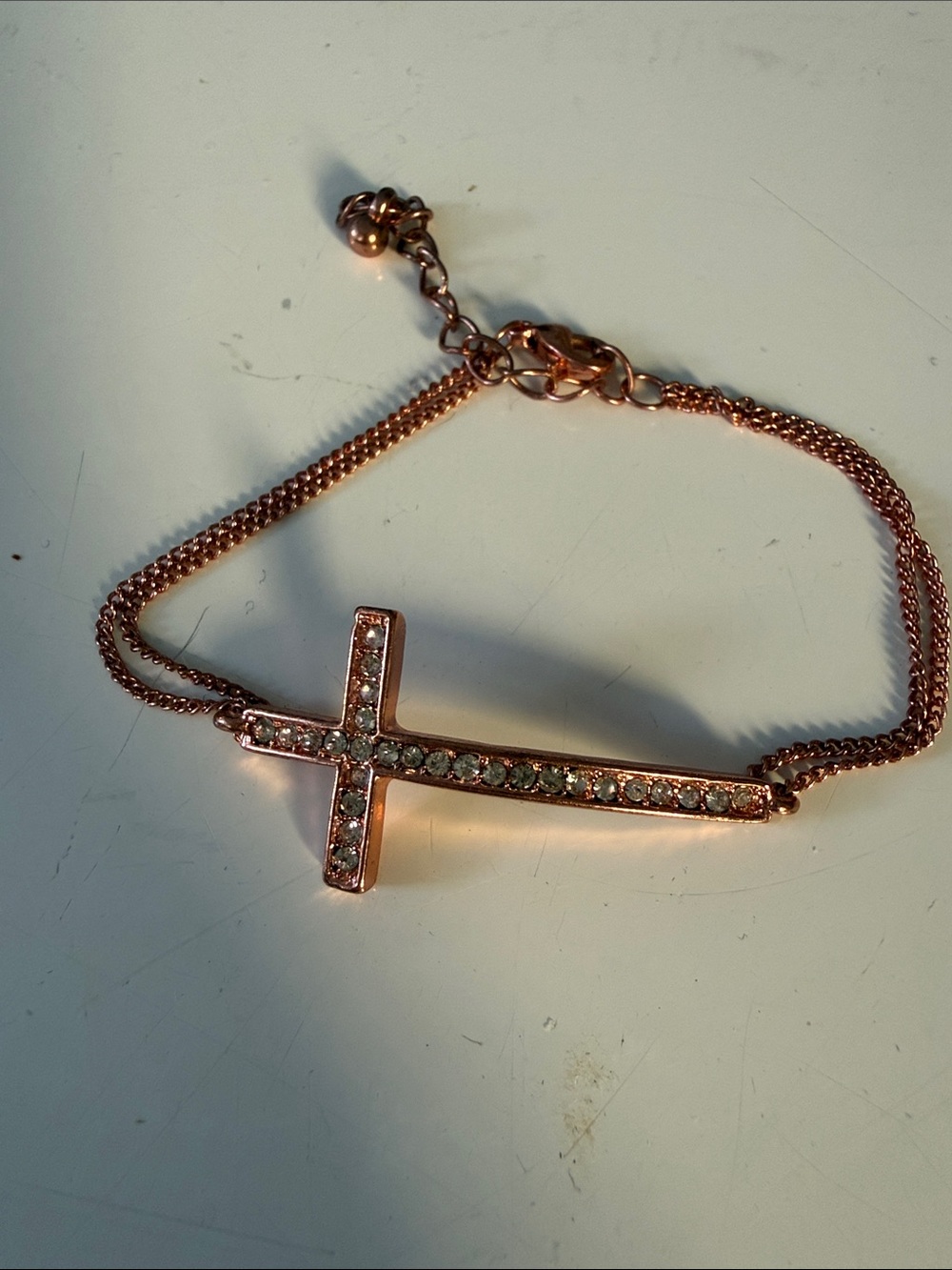 Rose Gold Cross Bracelet with Crystal Accents
